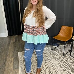 Tiered multiprint animal print top